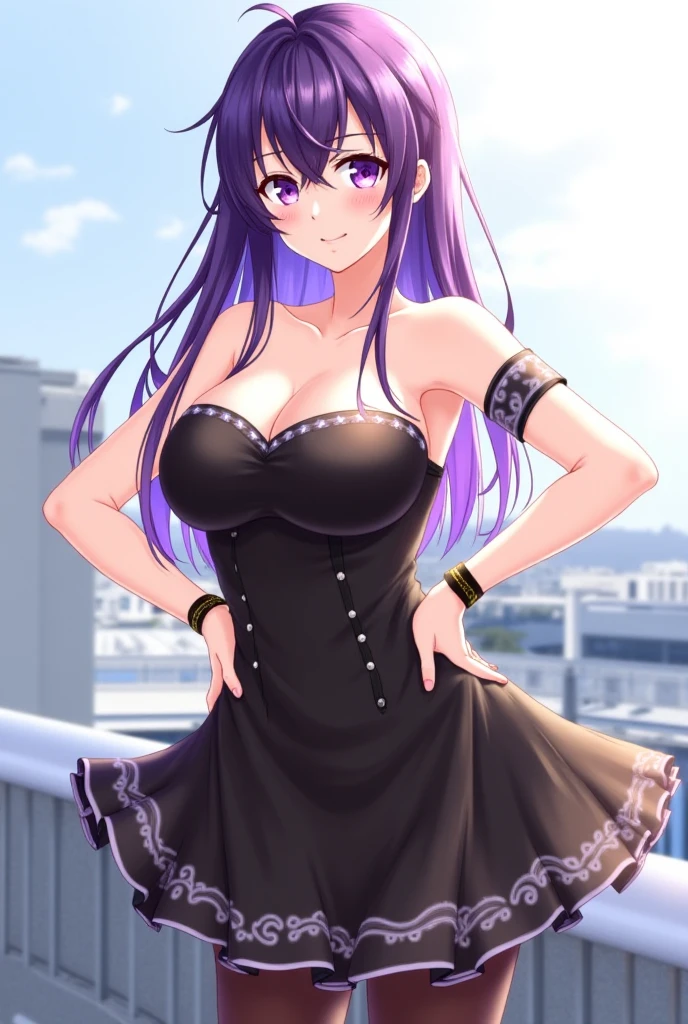 Back,Purple hair big breasts,whiteskirt,Ruffle your hair