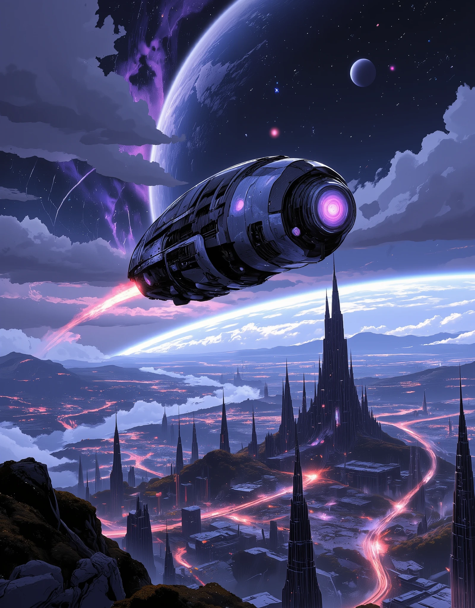 An android astronaut robot in a shiny reflective case is flying over an extraterrestrial utopian colony with a large body of water, flying over an alien city with dense fantastic buildings, flying through the sky, aerial view,cosmic colors, Cosmic sky, planets and constellations, a luminous utopian fascinating city below, a masterpiece of extraterrestrial architecture, cyber-futurism, utopia, absurdity, Space, science fiction, sky-fi technology, semi-realism, digital art, cover photo, top view,aerial perspective, high detail, 64k format