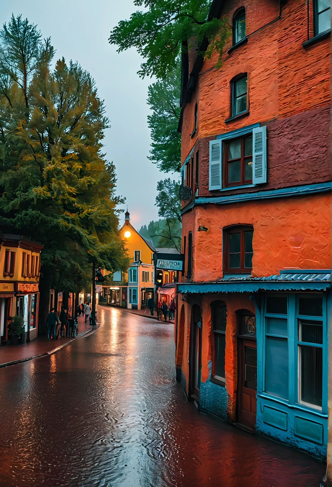 Rainy day in small town
