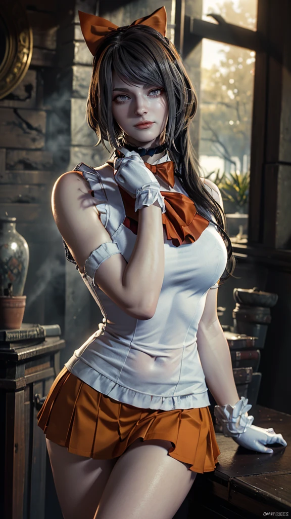 (Beautiful mature female (perfect face) demon), (Milla Jovovich:0.3), small horns, tail, playful smile, pale skin, (skin texture:1.1), black hair, (classic French maid outfit:1.2), wreathed in fire, (crimson and gold eyes:1.4), fit athletic body, hellscape background, (masterpiece), (photorealistic:1.4), RAW photo, best quality, high res, rich colors, backlight, bright sunlight, cinematic lighting, film grain, raw photo, 50mm lens, Nikon D850, warm colors