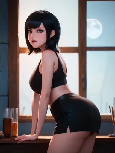chibi, Beautiful girl , sexy busty, Short hair with bangs, full body portrait , NSFW , gothic makeup high resolution 12k , perfect detailed