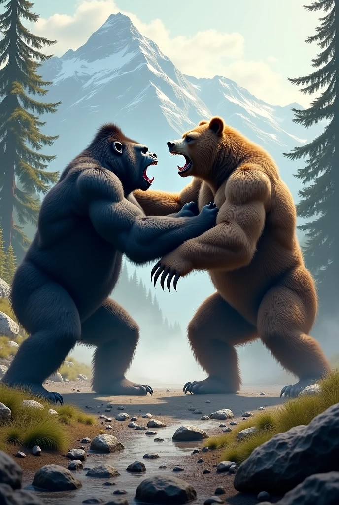 side view, (1 screen, Full Body Shot), On a sumo ring without ropes, (((A battle between a sumo wrestler and a brown bear)), (perfect anatomy), (Perfect ratio of fingers to thumb), (((A sumo wrestler smacking a brown bear with his hand))), (((Crying brown bear,tears,tears,tears:1.8))), (Highest quality,4K,8k,High resolution,masterpiece:1.2),Super detailed, ((Comically)),