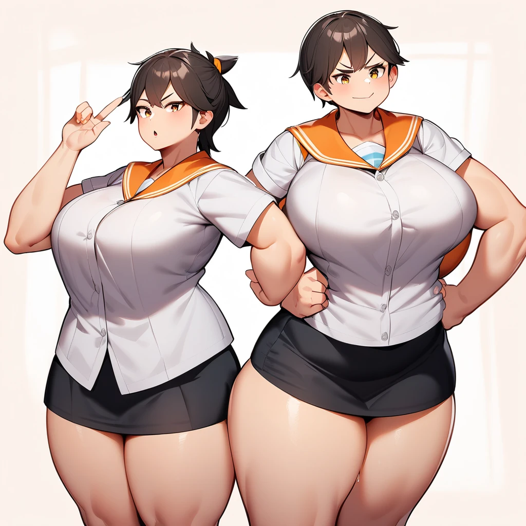 <lora:pinebomb3:0.8> , masterpiece, 1girl, pineori, full body, standing, (huge breasts:1.0), pinegrin, black hair, twintails, shirt, black pantyhose