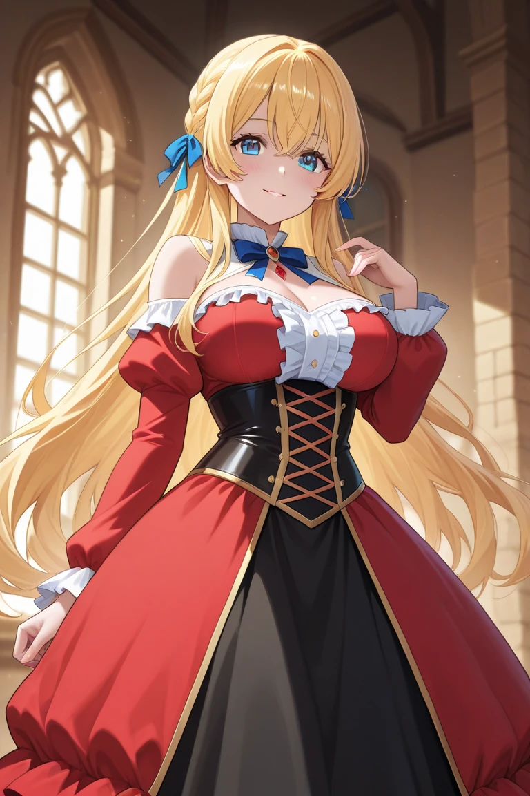 masterpiece，8k，Fairy tale style，(Rose Princess)，A woman with big ，Gorgeous woman，transparent，Victorian style，Rococo skirt，Long blond hair，Cleavage，pubic，Small hips，Thin legs，