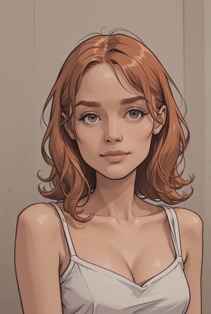 Character style illustration style Completely bare breasts showing small fear Breast size Cartoon name: Isabella Cruz white background medium breasts freckled face Hermione Granger actress strong contours Physical description - long straight hair, tingidos de um marrom vibrante que contrasta com sua pele clara. - You reflect a mix of curiosity and determination. - Ela tem uma estatura alta, with a slender and agile figure, evidenciando sua agilidade e destreza. -fundo colorido Design de personagens de retrato, beautiful digital illustration, retrato de alta qualidade, Arte em quadrinhos, Corpo inteiro sensualizando ou pelada. folha de retorno. return sheet member clothes of the day hell day expression love using sanserina clothes 
