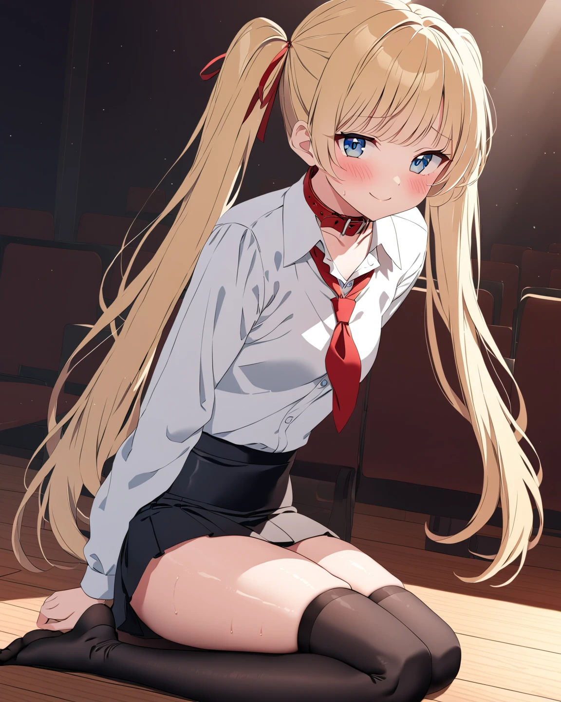 (masterpiece, best quality), 1girl, <lora:marierose-nvwls-v1:0.8> doaMarie, twintails, x hair ornament, hair ribbon, white shirt, choker, black necktie, red skirt, arm warmers, fishnet thighhighs, black boots