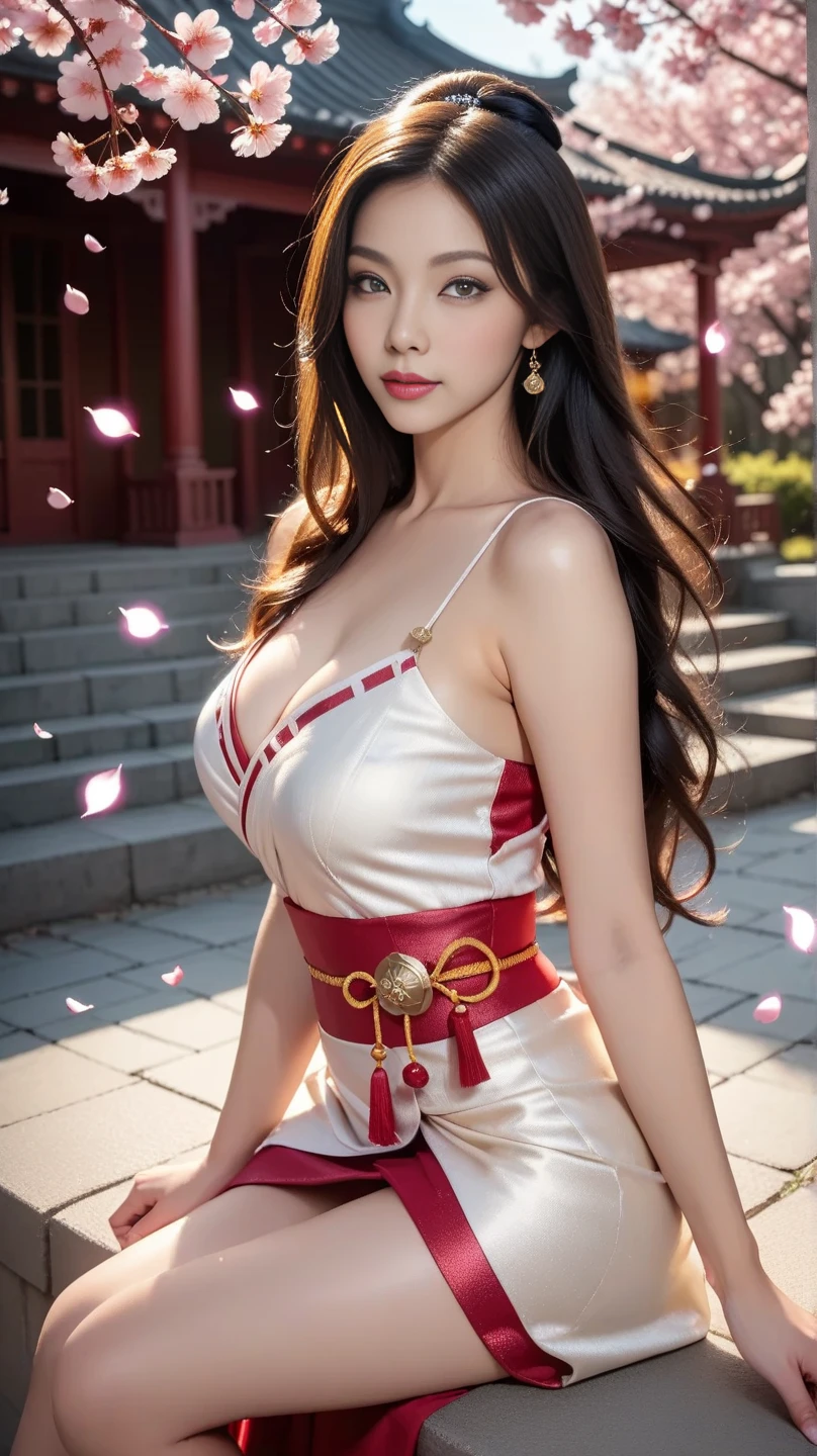 (best quality, masterpiece:1.2), (Abstract Background:1.3), (Fractal Art:1.1), (Tangled:1.2), (巨大的Large Breasts:1.2), actual, , 巨大的Large Breasts, 巨大的Large Breasts臀部, Tick, Leg length, Thick thighs, White skin, Red Face, greasy, Porcelain skin, Purple jumpsuit, Brown hair, (Long gray hair:1.2), big eyes, Double eyelids, Beautiful woman, 微Smilingly, eyelash, Face部细节非常丰富, 把手臂放exist头后面, , Japanese Goddess, Japanese actress, Japanese model, (Many colors:1.4), (Earrings and Nipple Rings), (Cherry blossoms:1.2), (Cherry blossoms:1.2), (Peach Blossom:1.2), ( Flowers:1.2), (petal;1.2), baby doll, (Colorful:1.1), (Rainbow Colors:1.2),having fun，Smilingly，open mouth，Earrings and Nipple Rings，necklace，Huge breasts，Large Breasts，Fantasy Background，Face，Mucus，exist，wet