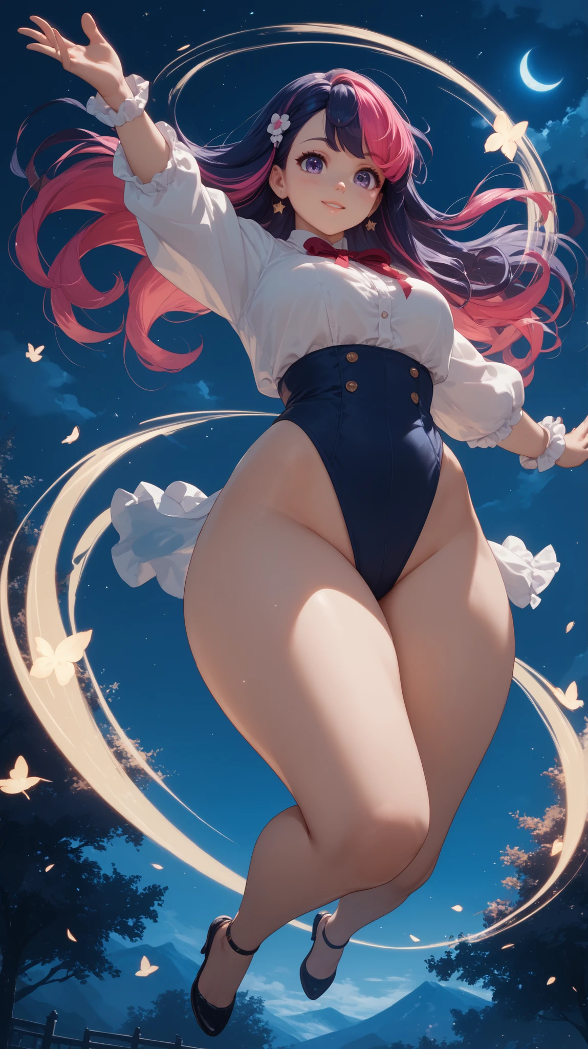 giant girl 50,000 feet high,Has a pair of huge devil wings,Has black waist-length hair,Loose hair,Wearing a pair of high heellack curly hair,A look of enjoyment,Standing tall in a small town crowded with people, destroying them wantonly,It seems like an invincible existence