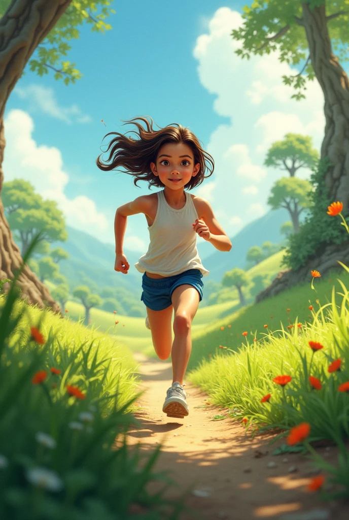 A girl running on the plains