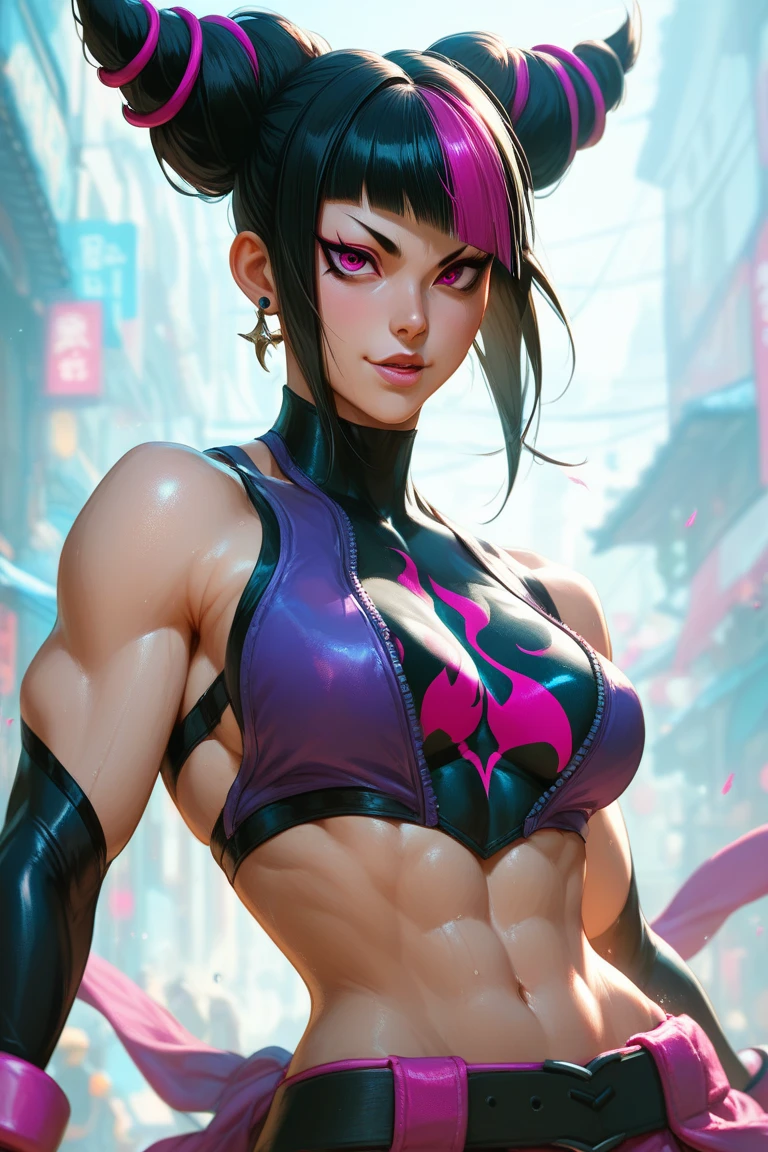 Transcendent beauty illustration、Female Officer、((Muscular beauty :1.5))、8K、(Super super huge chest :1.5)、Muscle Murasaki Shikibu、street fighter,mechanical suits,alien hunter,