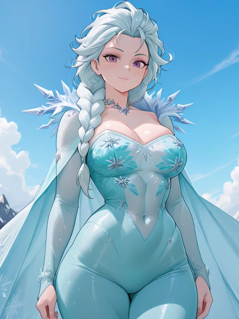 elsa frozen, frozen elsa, seios enormes, peito enorme, de biquini branco, na neve, anime anos 80