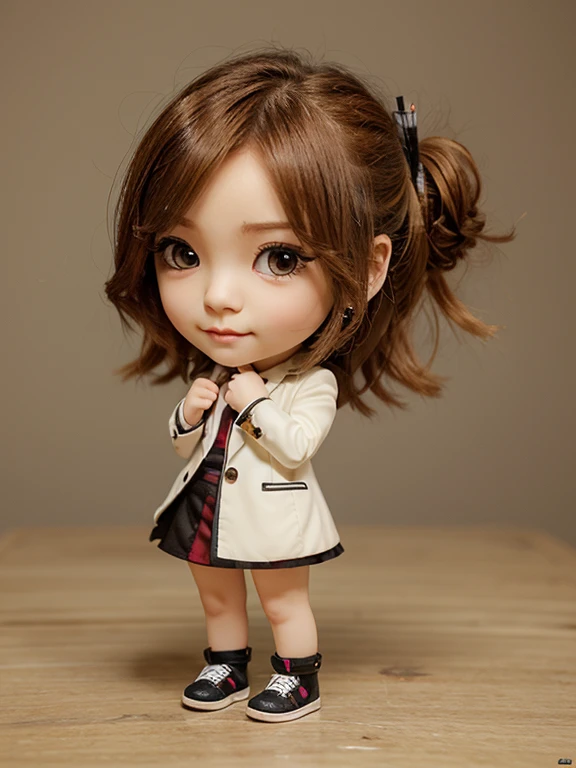 ,masterpiece, best quality, 8k, official art, cinematic light, ultra high res, short brown hair, high quality, outdoors,tokyo street, looking at viewer, wearing school uniform,"child",school uniform,jp_school_uniform,walking,white long sock