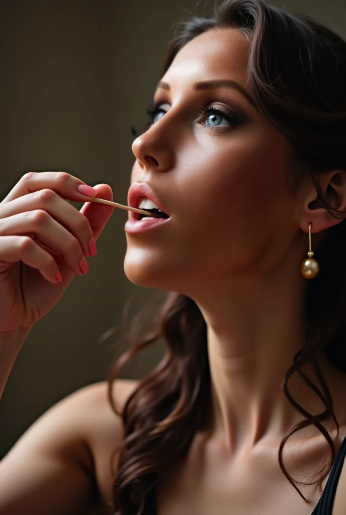An elegant woman licking a SEX ORGAN
