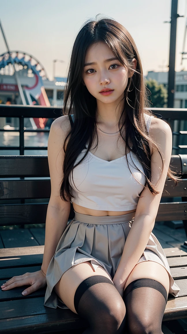 (The to the FW), 1womanl, Solo, 24 year old,Colossal tits、The nipple is visible、tits out、 7headed body, (cute  face),Crab crotch、（Hairy pubic hair、Quite an overhanging pubic gate：１.18） (Ideal ratio body proportions), Top image quality, ​masterpiece,Black eye, 1womanl, 25-years old, (((femele))), 独奏, realisitic, Photorealsitic, 8K, hight resolution, 独奏, extra detailed face, (profetional lighting、bokeh dof), (light particules、lensflare、Luminous particles:0.6), (dynamicposes:1.2), Soft lighting, Top Angle View, Fashionable and trendy atmosphere, jpn, a street, TOKYOcty, , ((during daytime)), Skysky, ((Look at viewers:1)), (looking in camera)、(portlate:0.6)、a gorgeous、is standing、Keep the original facial proportions、broad shoulder、full body Esbian、（Large breasts)、(Medium Hair)、brown haired、Floating hair、s lips、lipsticks、seducting smile、Floating hair、A smile、Open_Mouth、tusk、flowery pattern summer dress、Eye lashes、(At 8K、Raw photography、Highest Quality、realisitic、Photorealsitic、Professional Lighting、​masterpiece、extremely delicate and beautiful、Highly detailed、finely detail、ultra-detailliert、hight resolution、beautiful and detailed face、Textured skin、full-shot:2、low angles:1.5)、1girl in、独奏:2、beautiful model、Beautiful expression:1.5、a short skirt、Blue Panties:2、String panties、Long body、college aged、18year old、brown curled head hair、high-heels、Accessories for the neck and hands、Branded Bags、a park、In a city with many people