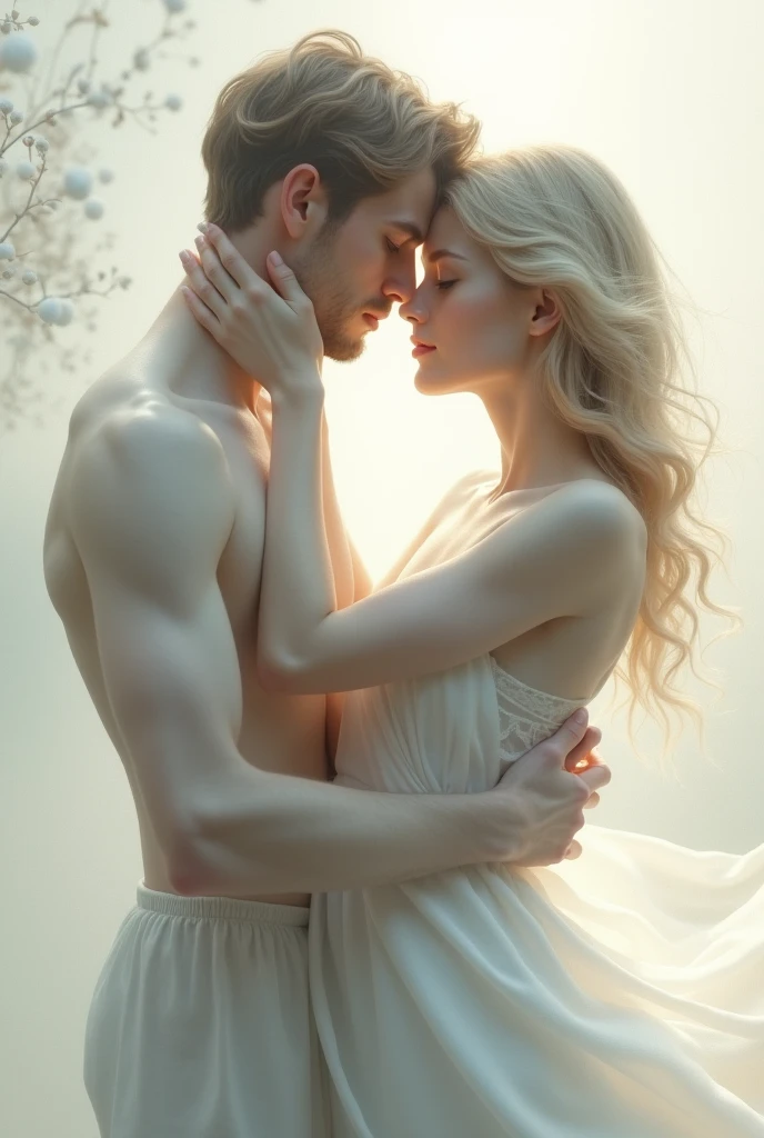 (extremely detailed CG unity 8k wallpaper), (masterpiece), (best quality), (super detail), (best illustration), (best shadow), (photorealistic: 1.4), man and girl hugging, (girl in white dress), (grey hair: 1.1), (small breasts: 1.2), looking away, unhappy face, upper body, dull, long hair