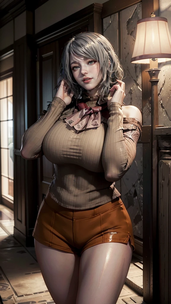 女の子1人,langes blondes Haar,braune Augen,big boobs,enges Rotes Hemd,White skinny jeans,stehend,arms behind back, 16k,half body