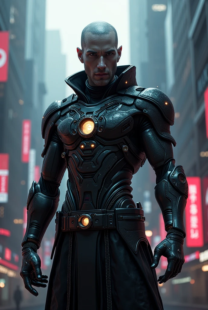 A man with dangerous suit armed with yellow strip light on suit