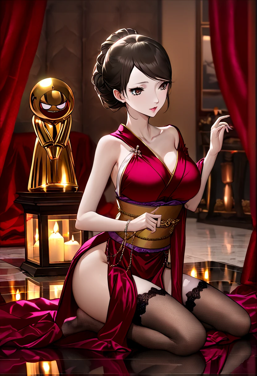 Anime cabelo castanho marrom com vestido rosa brilhante, 16 anos, corpo bonito, seios grandes, com as hands on chest, hands on chest, Garota sexy, cabelo castanho curto, mechas de cabelo laterais, mechas de cabelo na lateral do rosto, beautiful lighting, sombras suaves, olhos azuis, pernas bonitas, cabelo curto, estilo anime, personagem Akane Tendo, Autora Rumiko Takahashi, Baseado em obra de Rumiko Takahashi, Anime Ranma 1/ 2, decote sexy, quadril robusto, corpo inteiro, corpo inteiro, busto grande, garota jovem com corpo belo e bonito, sandals on his feet, garota 16 anos jovem, usando vestido rosa brilhante, garota anime, estilo anime, beautiful feet in sandals, 45° viewing angle, ao ar livre, peito grande, seios bonitos, cabelo preto, sandals on the feet, pernas bonitas, sexy,
