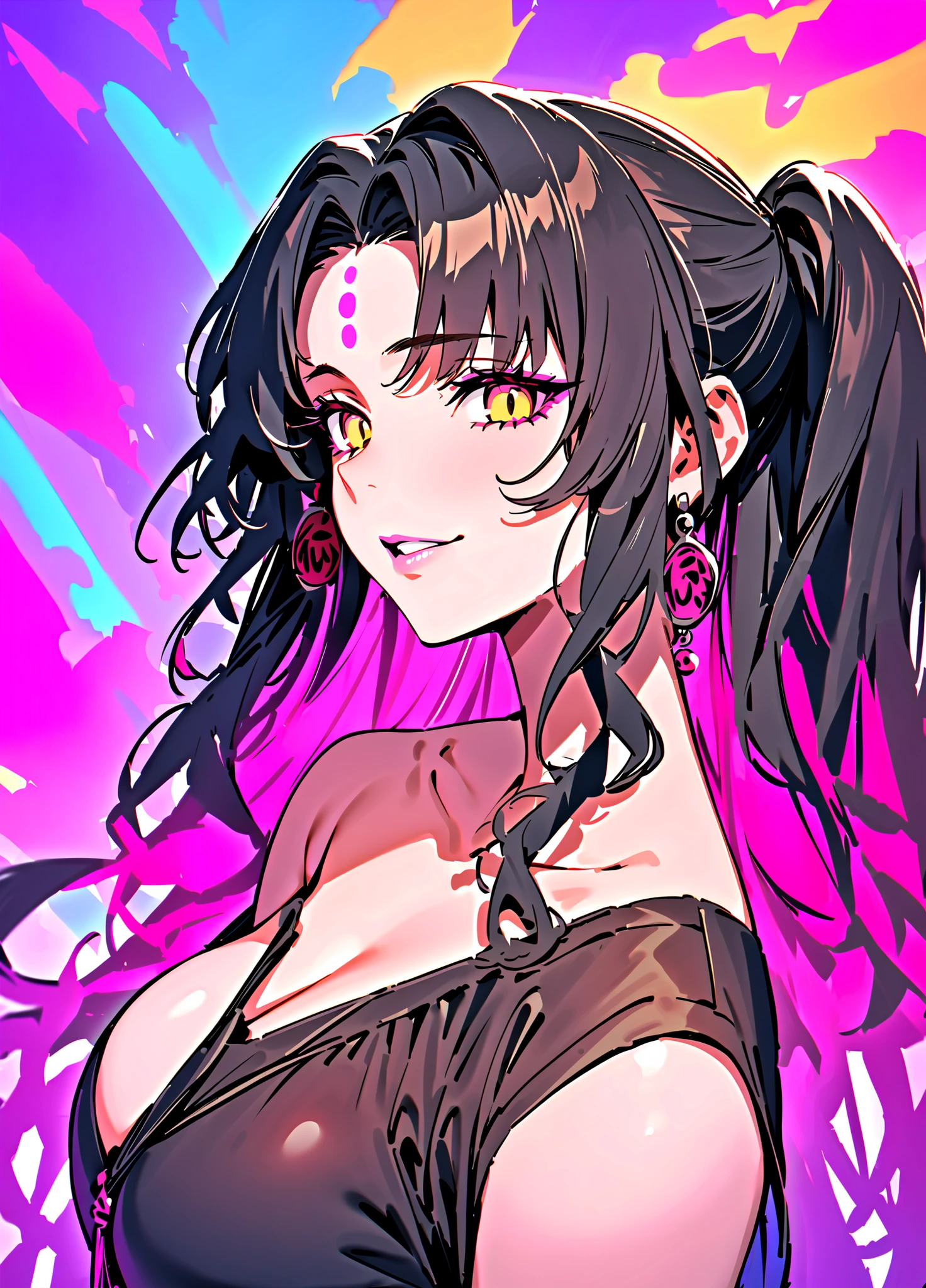 masterpiece, best quality, absurdres, 1girl, sessyoin kiara, fate \(series\), colorful background
