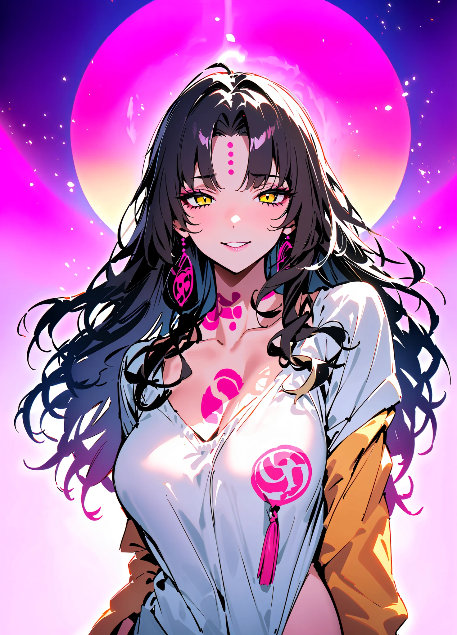 masterpiece, best quality, absurdres, 1girl, sessyoin kiara, fate \(series\), colorful background