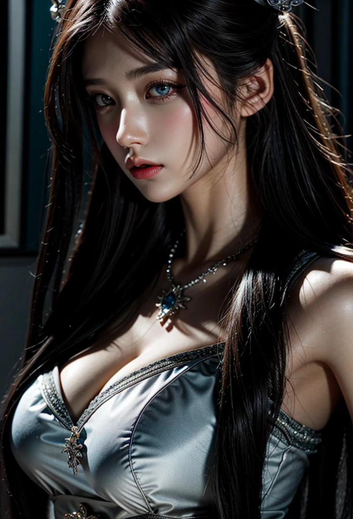 (Highest quality detail)、Realistic、8k Ultra HD、High resolution、(One Woman),(Fatal beauty,Charm) ,(Glasses、Mysterious charm:1.1),(Big Breasts、Charming silhouette),Very detailed、High quality textures、Intricate details、Extremely detailed CG、High quality shadows、beautiful and delicate face、beautiful and delicate eyes、Written boundary depth、Ray Tracing、20th Generation、Cute K-Pop Girls、(The Face of Ulzan in Korea)、Thin face、(URZAN-6500-v1.1:0.6)、PurerosFace_v1、Glowing Eyes、Perfect body、 Viewer Display、(Highest quality detail:1.2)、8k Ultra HD、Woman close up, Realistic rendering, Charm, Real Girls, Gurwitz, role play, Realistic 3D style, 8K Portrait Rendering,(truth,truth:1.4),(Sparkling eyes girl:1.2)、cheek、Glossy Lips、best image quality, 8k Ultra HD Full Color RAW Photos, Fujifilm(Medium format), hasselblad, Carl Zeiss, Incredible dynamic range photography(utility_art:Smooth-768:1.1),High resolution, High pixel count, Clear details, Clear images, Natural color reproduction, Noise Reduction, High fidelity, quality, Software Improvements, Upscaling, Optimized Algorithms, Professional-level retouching, Powerful super evil female poses in closeup, Black Goddess 、(Expose your shoulders), Flowing Purple Hair, View your viewers, Very detailed顔, Blue smoke swirling around her, Love evil things, Captivating blue eyes, Dark fantasy, Esoteric arachnids lady, Spider Queen, Esoteric arachnids, Combat Stance, Sharp fangs, nature, ((Complex metallic colors in the foreground)), (( Fluid Mechanics, The most beautiful smooth scale face makeup, Smirking expression)) 、Dark blood, Onyxia、beautiful young witch, Purple Hair, dark purple lips, evil, evil female, smile, Black Prom Dress, She is coming to you, Bright Blue Eyes, Surrounded by swirling pink smoke, Blood Chain, behemoth Bones, Snake-like tentacles, Cruel Teeth, Expressions of madness, Oppressive Dungeon、 Grotesque shadows dance, The creature whispers, Stifling atmosphere, Vision problems, Visible Madness. Blade, A flash of evil intent shines, reflect (Light) be
