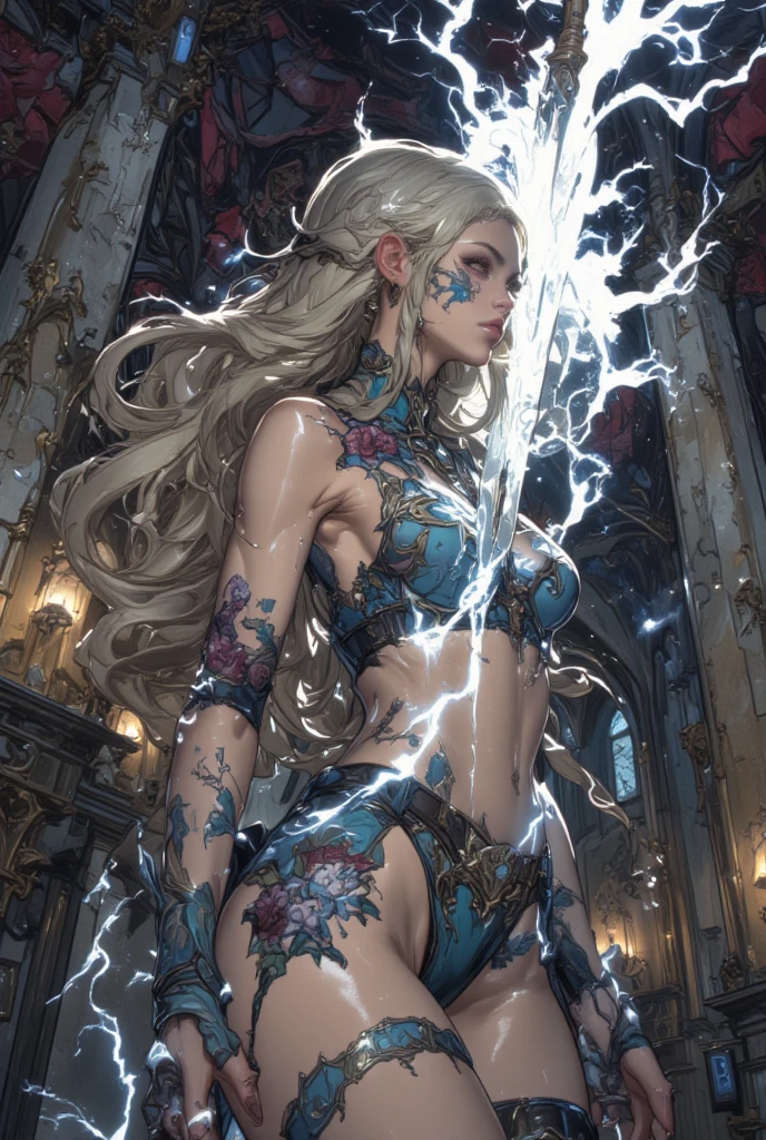 (RAW shooting:1.5, realistic:1.5, fractal art:1.5, 8K), (highest quality, masterpiece, ultra high resolution), Castle of the Demon World, ((perfect dynamic composition:1.7)), Highly detailed skin and facial textures:1.3, Detail of limbs, 1 girl, (Cute sexy succubus demon with big wings:1.3, beautiful and aesthetic:1.3, Wearing detailed body jewelry:1.3), prisoner of war, slave, Horn, Fair skin, open your legs, colorful, (Correctly wear heavily torn clothes off-shoulder:1.3), Huge breasts that are about to burst, Do not show areola, big chest gap, (The expression on your face when you feel intense caress, Facial expression when feeling pleasure, A look drowning in pleasure, Are crying), beautiful blue eyes, Eyes that feel beautiful eros, sexy face, blush, (Too erotic and cute:0.9, Bewitching:0.9), ((torture:1.5, Lots of chains:1.8, countless chains tangled in clothes:1.8, chain the right arm:1.2, chain the left arm:1.2, Bind the right leg with shackles and chains:1.2, Bind the left leg with shackles and chains:1.2)), (((An incomprehensible amount of liquid flows throughout the body:1.5))), super long blonde curly hair, View from the knee up
