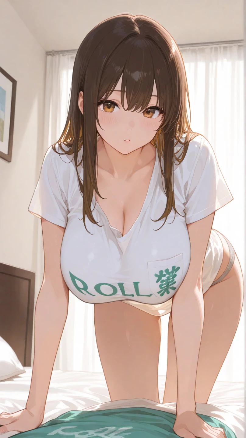 light brown hair, ahoge, braided bangs, single braid, long hair, brown eyes .(nude, naked, 1girl, solo, ,large breasts , solo) ,,, nipple ,, (wearing nothing:1.5), empty eyes , ,, , , hospital, ,blue sky, cooking, sea space