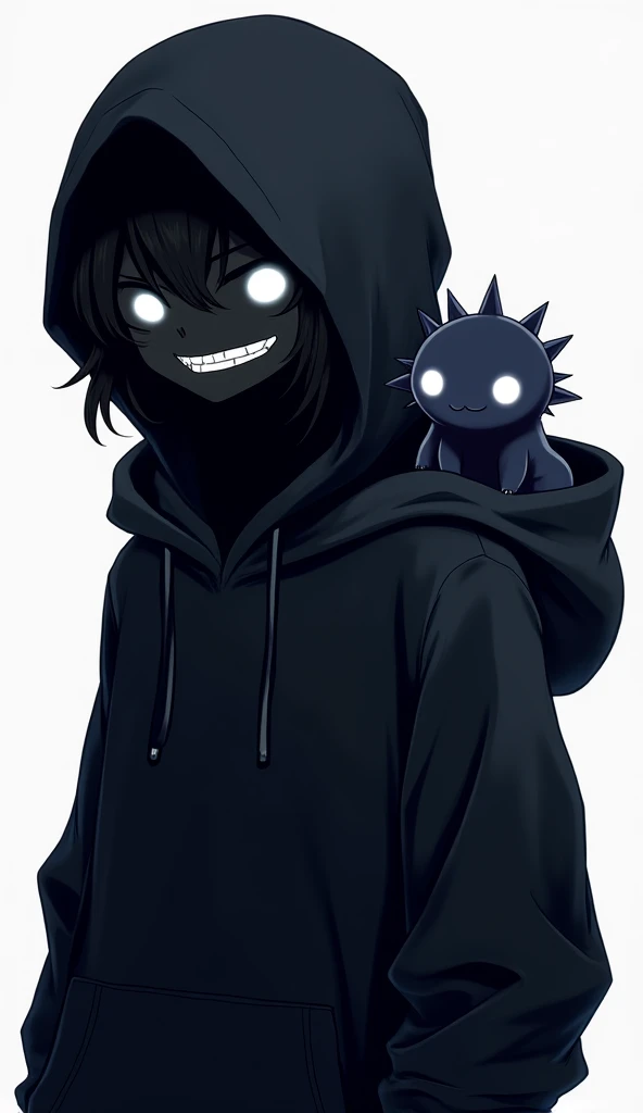 black skeleton, goopy skeleton, nightmare!sans, cyan eye, smiling, hands in pockets, black goopy jacket, black goopy shirt, black goopy shorts, tentacles, goopy covered eye, cyan outline