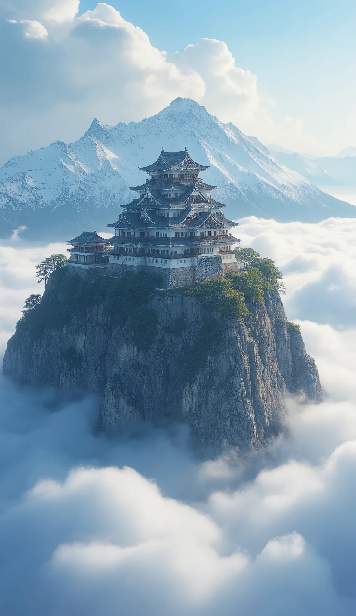 high resolution images、(Mountainの上の日本の城)Mountain々Castle architecture 、pictures of Takeda Castle in Harima、picturesque background、Digital image 、Ancient castle shining in high resolution background、  Dreamy Castle  、非常に詳細なDigital image 、HIGH RESOLUTION DIGITAL PAINT、Castle town scenery below。