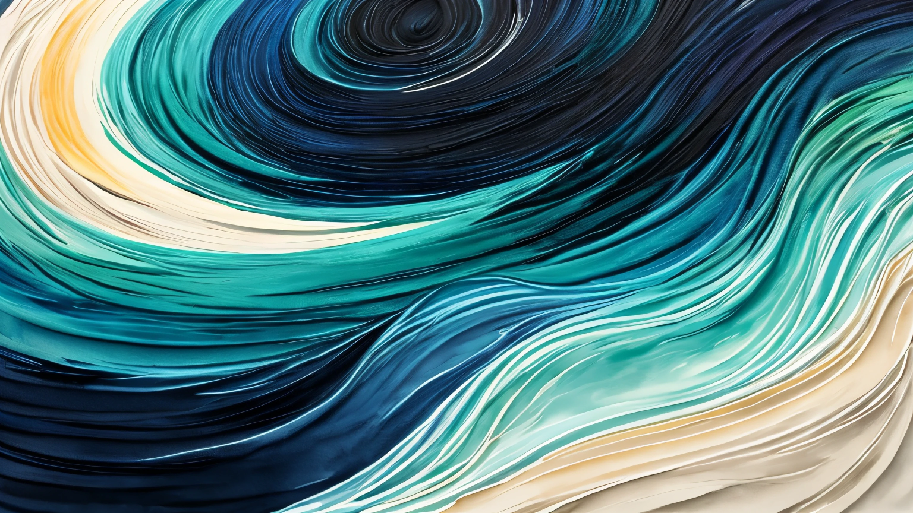 A mesmerizing abstract watercolor painting featuring a harmonious blend of deep navy blue and vibrant teal green. The fluid, organic texture mimics the natural flow of liquid paint, creating soft gradients and intricate marbling effects. Delicate splashes and subtle waves add depth and movement, while the overall composition maintains a dreamy, ethereal aesthetic. The colors seamlessly merge in a dynamic yet soothing manner, perfect for modern backgrounds, artistic banners, and elegant design projects. Ultra-HD, high resolution, smooth transitions, no harsh edges, purely abstract and visually captivating