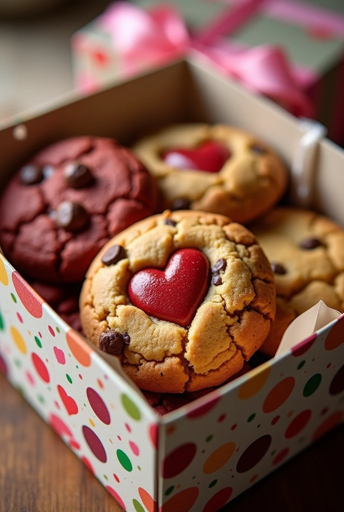 image of some cookies called "Linz eyes" In the center the cookie should be heart-shaped and filled with jam..
The cookies must be packaged in a small box in a format of 10 cookies in the box