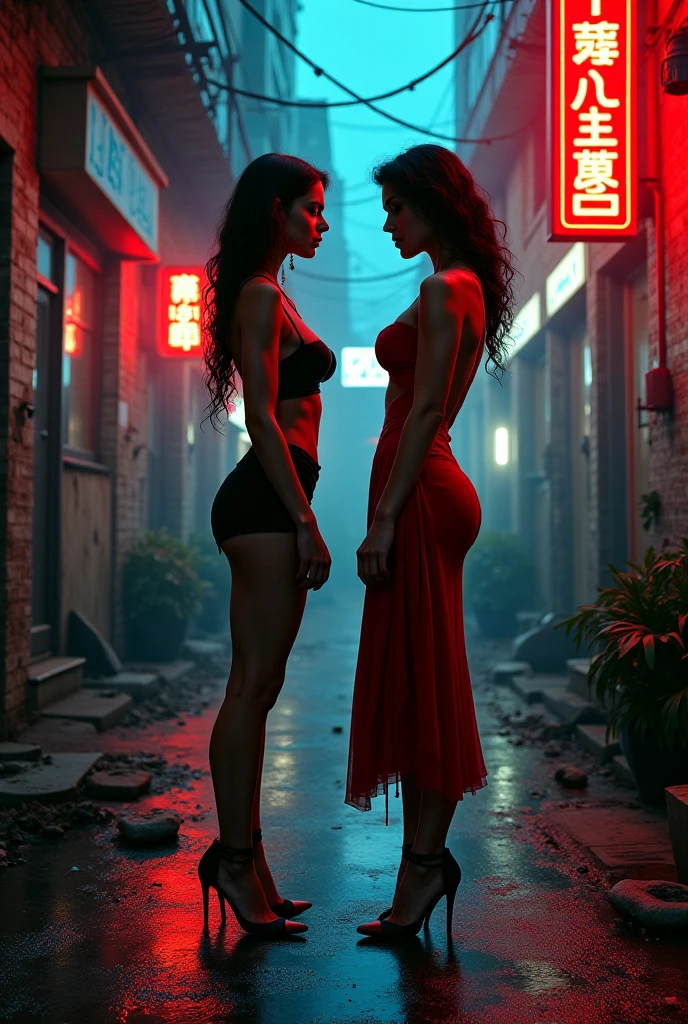 Three lesbian women, se beijando apaixonadamente, nuas, are elegantly accommodated in a bed, vermelha, ((blue and red neon lighting)), their poses radiate sensuality and irresistible charm, sensualidade :8, poses extremamente sensuais, captured with the sophistication of the Canon 5D MK4, displaying various captivating and seductive poses. The session was masterfully recorded on the Canon EOS R 6, reaching the sexy-s 100 level, following the trend in CGTacing. Particles of light dance in the air, focusing attention on this moment."