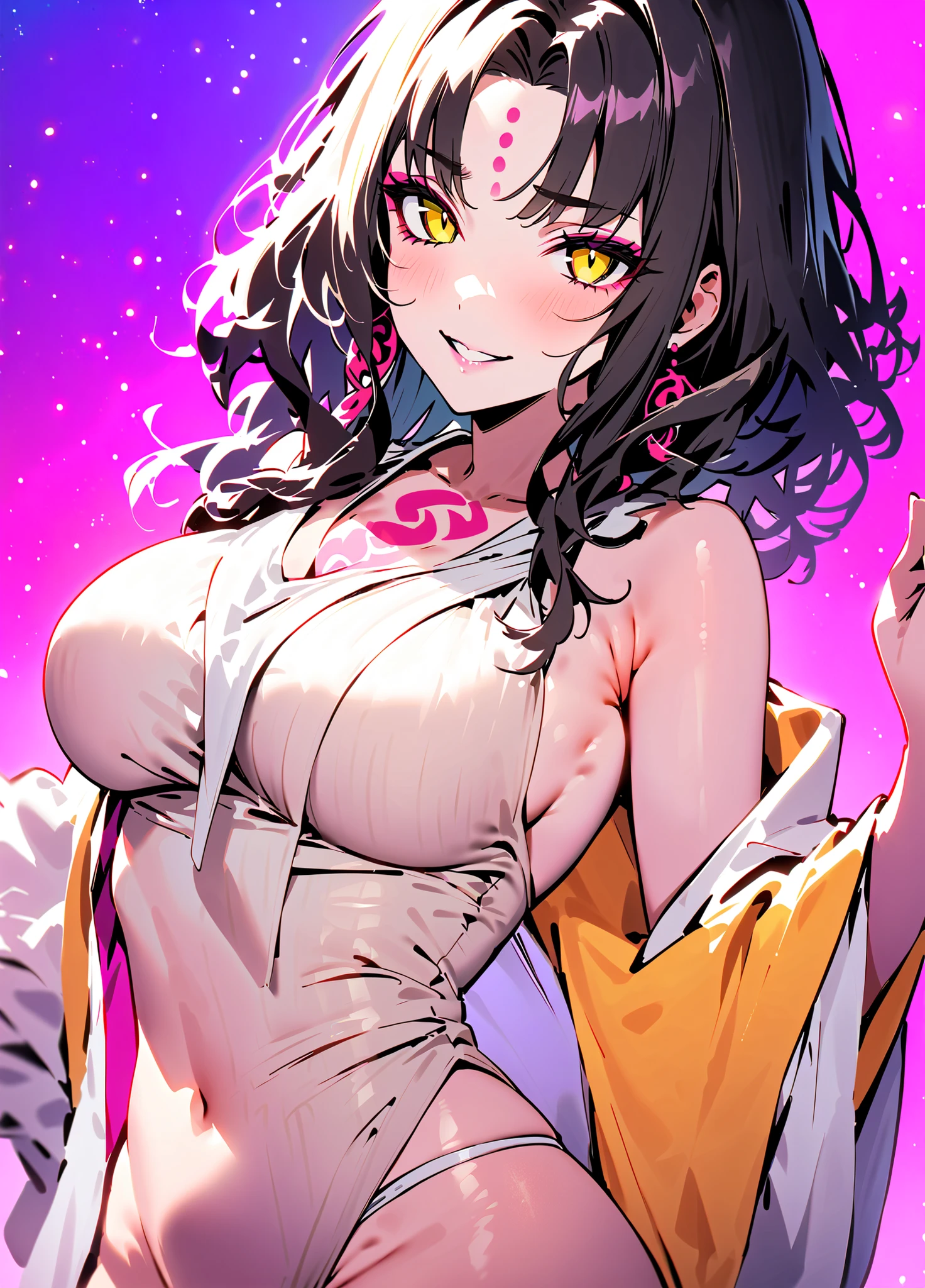 IRISC, worried smile, large breasts, black