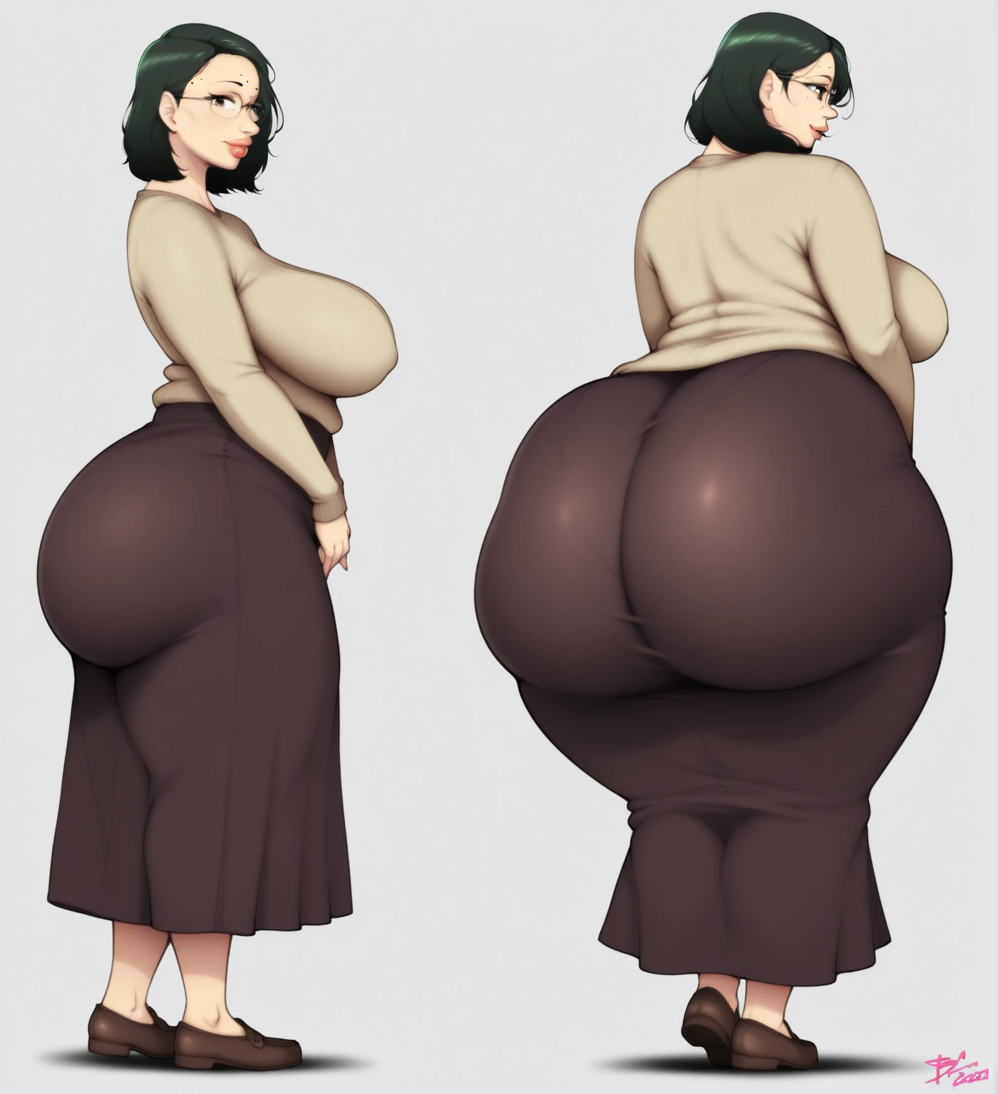 Anime-style image of a woman wearing a short skirt and glasses, hyperRealistic , a hyperRealistic , chic, Realistic , , Gwaiz, artwork in the style of Gwaiz, (SFW) Safe at Work, [ 4k digital art ]!!, Short full body portrait!,(masterpiece), (One serious civil service commissioner: 1.3), (Super thick and plump body: 1.3), (Huge  and buttockall Head: 1.2), (Very small uniform)), (Shiny skin: 1.2), (A speech while crouching in the stands in the schoolyard in the morning)), {fat},1boy, penis, doggystyrom behdassms, chubby body, fat body, short,ultra detailed, masterpiece, best quality, blush, a woman, rolling eyes, open mouth, school girl, wearing , wearing glasses, classroom, sunset, light particles, hdr, brown grey hair, midium wavy hair, shiny hair, bang, single braid, clear grey eyes, Smiling Kiss, Tongue Out, アニメ ,orgasm face, sexual climax, biack shot, bac, low afrom belack view, arched back, looking back, all fours, chubby body, BIG ASS , saliva, BBW, slender waist, anal, seiza, hands head,white eyeHand Drawn, Showing  Bobcut, Knee socks, (Super thick and plump body: 1.3), Butticking out, Close your legs, seiza, spread legs, pleated sk Stretch your arms back, long pleated skirt;t see your butt, Buttocks hide, Arms folded behind back, Super big butt, Awesome numbness , p , Chtt sticking out,