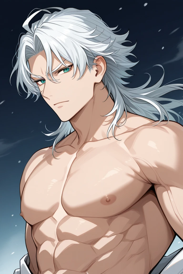 High quality, best quality, high resolution, male, muscular, 2d anime style, topless, like geralt of rivia