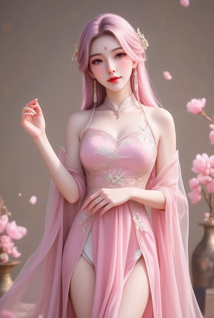 ink hair,gradient hair,longhair ,pink pupil, alternate hairstyle, sexy,Big ,cleavage,exposed,translucent clothes,fox ears, three tailed fox,(((Sexy lingerie)))、twintails.、Belly button and lower chest are visible、shiny skin、((Shy face))、((Blushed))、(tearful eyes)、cry、(((A temple filled with cherry blossoms)))、((Exquisite picture)),(Masterpiece detailed RAW photo:1.25), (best quality:1.6), (Ultra-high resolution:1.5), (actual:1.75), 8K resolution, Canon EOS R5, 50 mm, Super detailed,movie lighting、((Sexy tong))