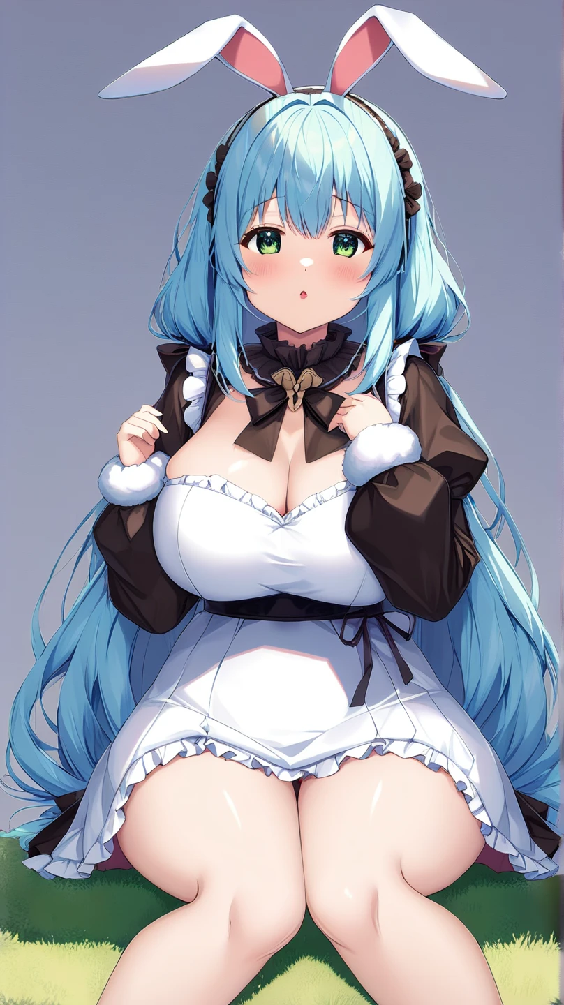 high color saturation、masterpiece、highest quality、High resolution、very delicate and beautiful、beautiful breasts、woman1people、((woman1people、solid color background、hair length、Greige hair、thick legal clothing、skirt、maid Cafe))、Huge 、off shoulder、cleavage、bbw、