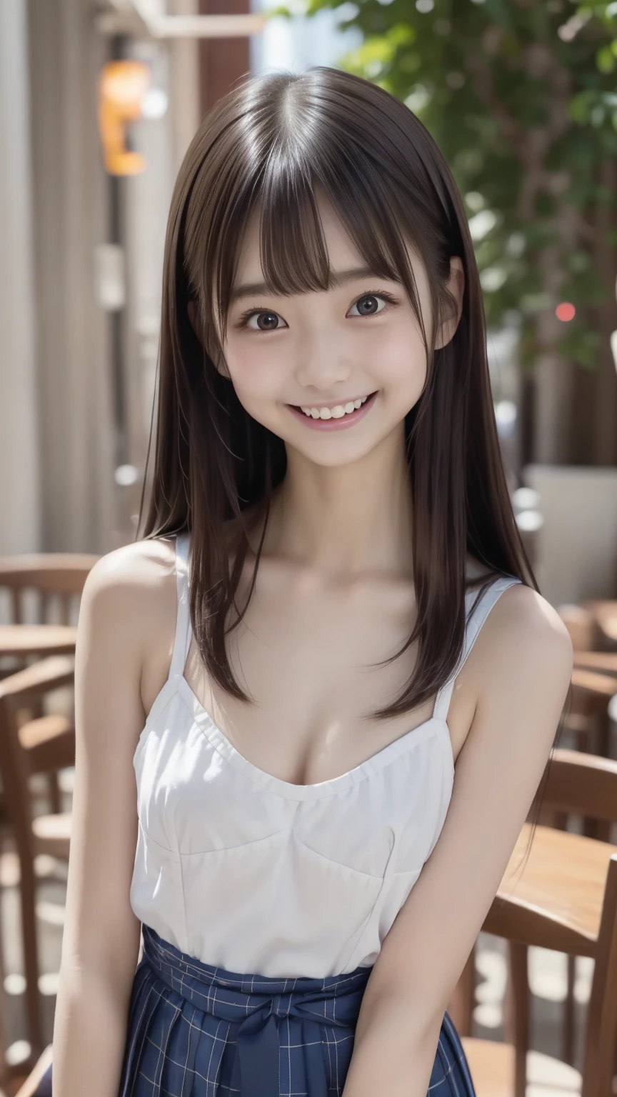 cute face girl、((baby face))、Glossy beautiful skin、((red contact eyes))、Beautiful super long shiny dark brown hair、Bangs swaying in front of the face、Sexy (((17 years old)).Little beautiful girl、small face beauty、baby face、ultimate beauty、(transparent pink dress)、Transparent nipple shape、Medium chest、white and beautiful skin、Gloss teak、A girl who wants to watch anime、smile、(Pale pink lips、small lips)、baby face、very cute face