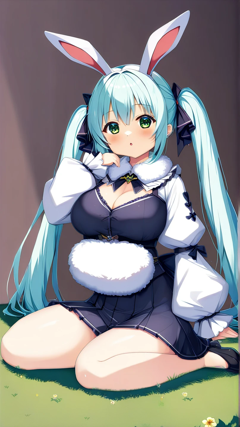(masterpiece、highest quality、highest quality、Official Art、Beautiful and beautiful:1.2)、(One girl:1.3)Hatsune Miku、Twin tails,Big Breasts,Powerful Girl, Put on the tiger gloves, Animal Skin Quilt, fur suede ankle boots, wild, Triassic Mists, 8K ultra-detailed.