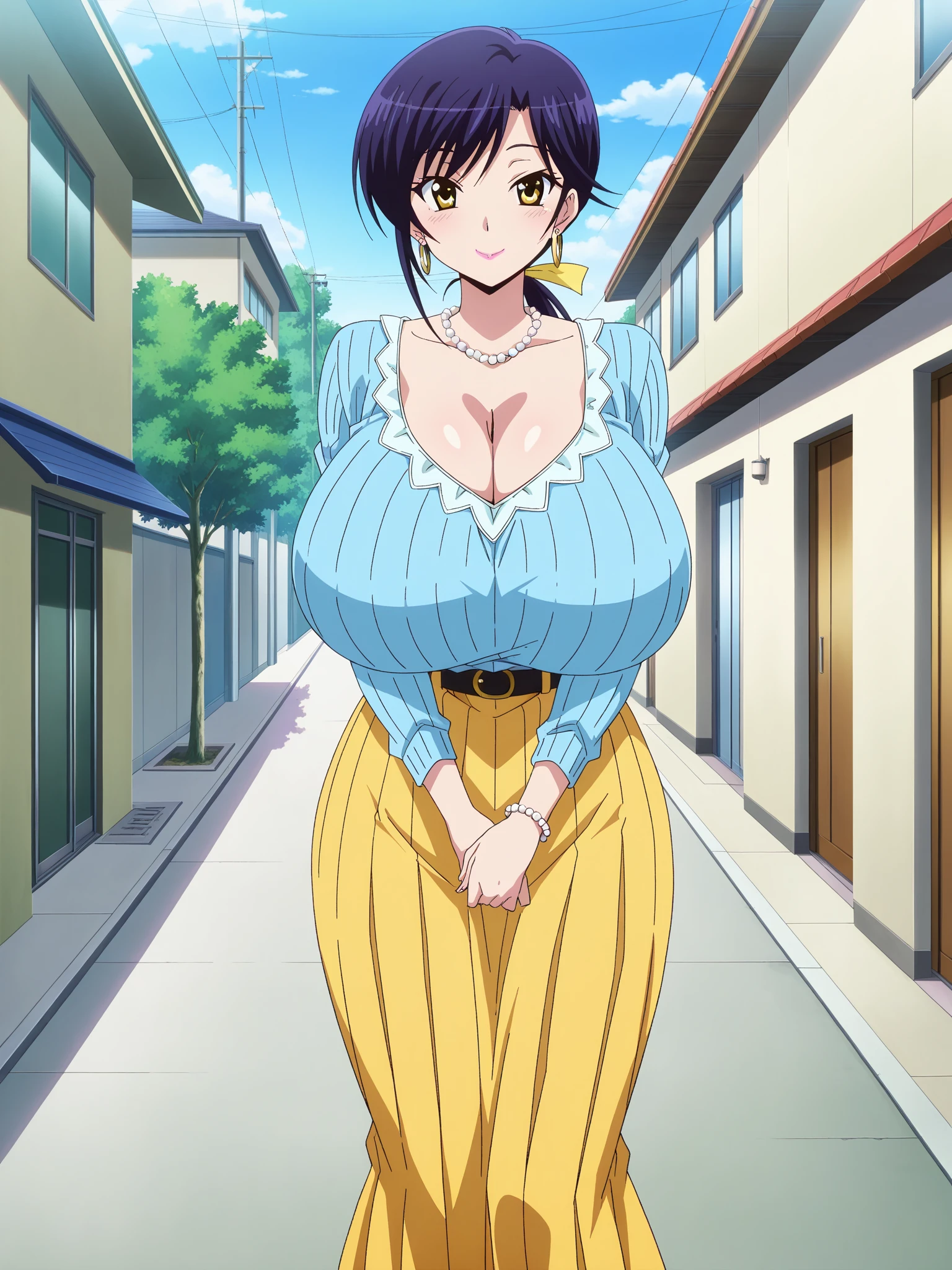 masterpiece, highest quality, High resolution, One girl, solo, sexual intercourse, Pornographic images, short hair, etsukoto, brown Eyes, fine grain, fine grain, (((Thick thighs, Plump thighs, Voluptuous thighs, Thighs alone are enough))), Huge and ample breasts, Cleavage, big long breasts, Naughty big,((big breasts are important))、((Naughty thighs)), L Cup, (thin:1.4),(Tight waist:1.4), (yellow dress:1.4),((waist apron)), white panty, (((Simple Background))), ((Wide Hips)), Shiny, Oily skin, Mature mother, Calf, Seductive mature woman, milf, Perfect body, Plus Size Model, curvy, ample, etsukoto, blush, clavicle, retro artstyle, 1990s (style), (thick thighs:1.4), (((nsfwal Sleeping carelessly, lying))), firm breasts, nsfw, spread legs,