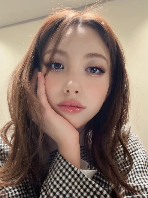 there is a woman that is sitting on a bed making a peace sign, lalisa manobal, tzuyu from twice, lalisa manoban of blackpink, bae suzy, with bangs, wan adorable korean face, korean girl, park ji-min, ulzzang, roseanne park of blackpink, jaeyeon nam, lee ji - eun, brown bangs