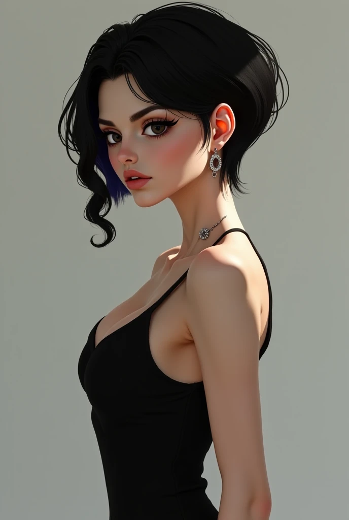 DigiArt Style, looking at viewer, portrait, digital art, 1girl, solo, short hair, black hair, azur eyes, earrings, parted lips, lips, eyelashes, tattoo, makeup,  piercing, ear piercing, jewelry