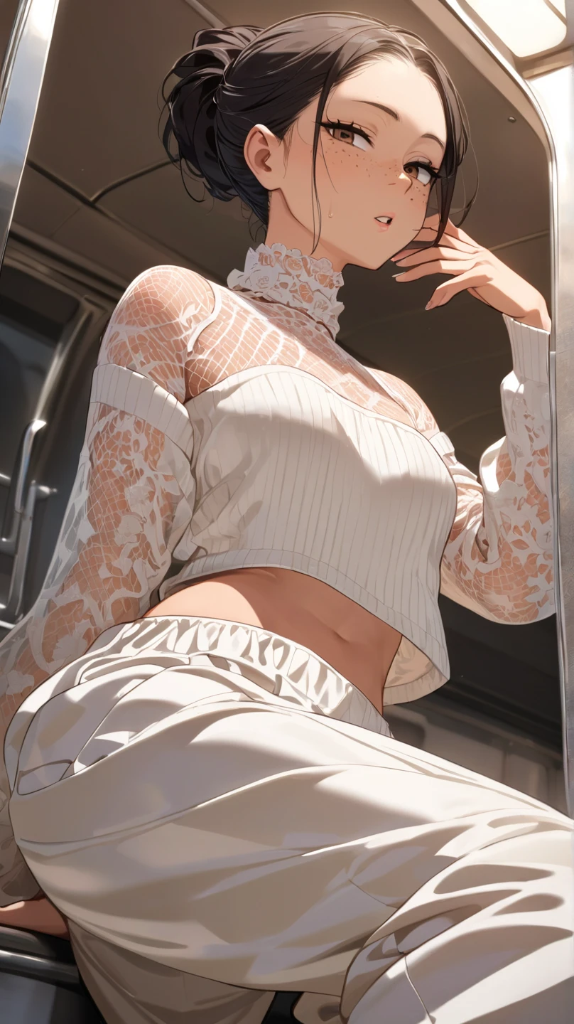 (masterpiece), (best quality), (ultra-detailed), (best illustration), (best shadow), (absurdres), Female, 25 years old, looking at viewer, steam, shy, nose blush, nsfw, medium breasts, nude, 