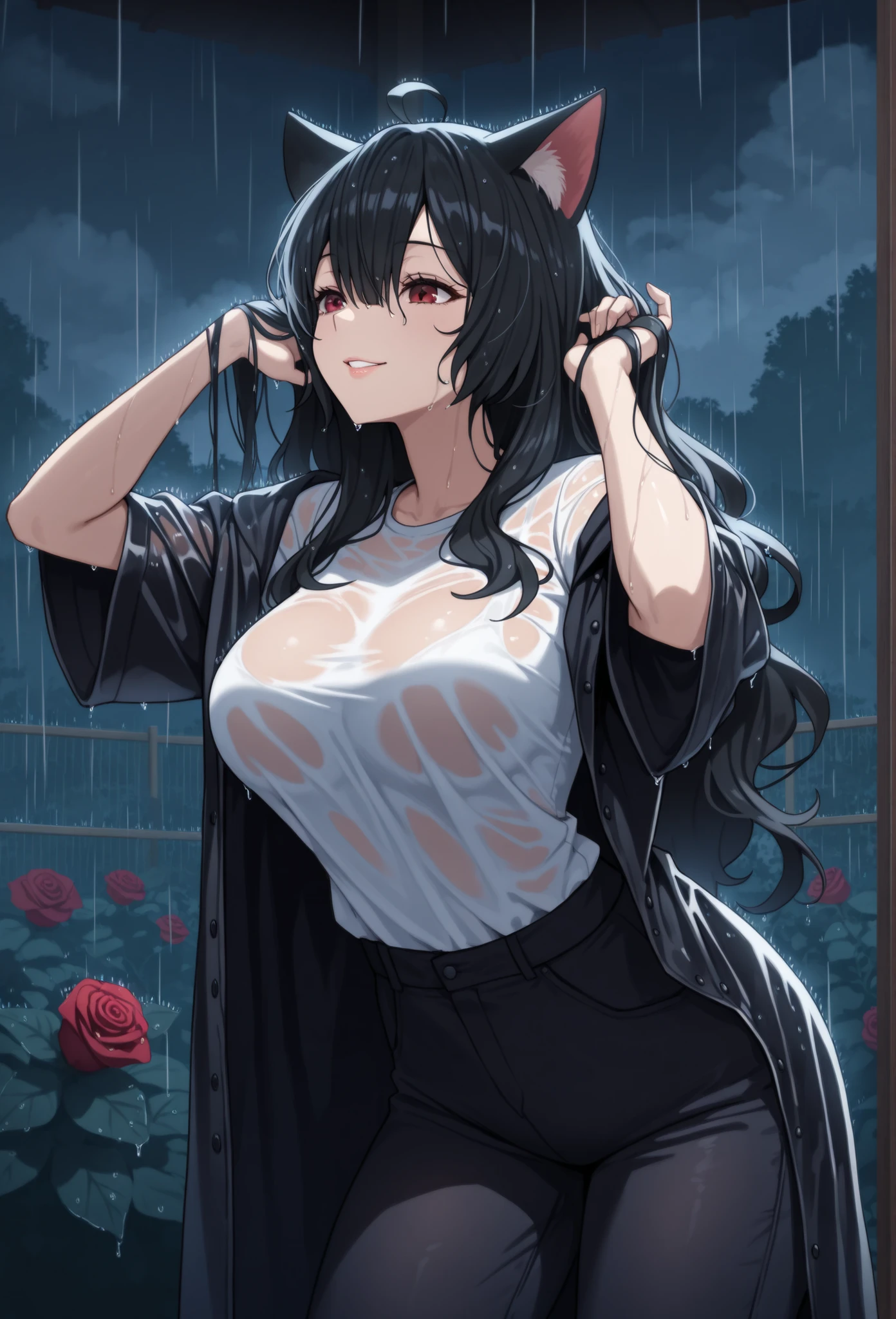 masterpiece,best quality,2girls,solo,looking at viewer,bright light<lora:add_detail:0.7>,jewelry,earrings,necklace,outdoors, dark clouds, in river, bathing,rain,  <lora:eleileen_20230627121513:0.85> eleileen,demon tail,demon girl, gloves, horns,  <lora:Dream dress_20230627125747:0.7> Dream dress,blue dress,starry sky print,cloak,,