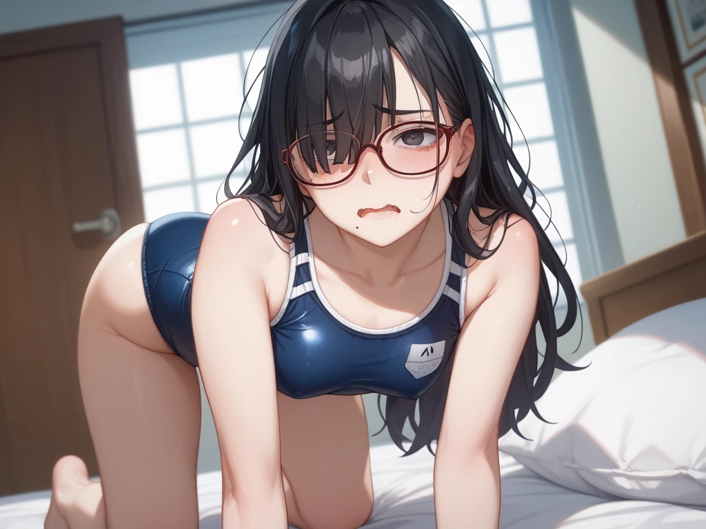 masterpiece、最high quality、High resolution、high quality、wavy mouth、Akina Mieda、akina、Sweat、tears、Tongue out、By the pool、School Swimsuit、Wet、vagina、pussy juice、masturbation、toplesasturbation, dildo、The gaze is looking upwards、blush、Ahegao、ahegao、squatting、nsfw