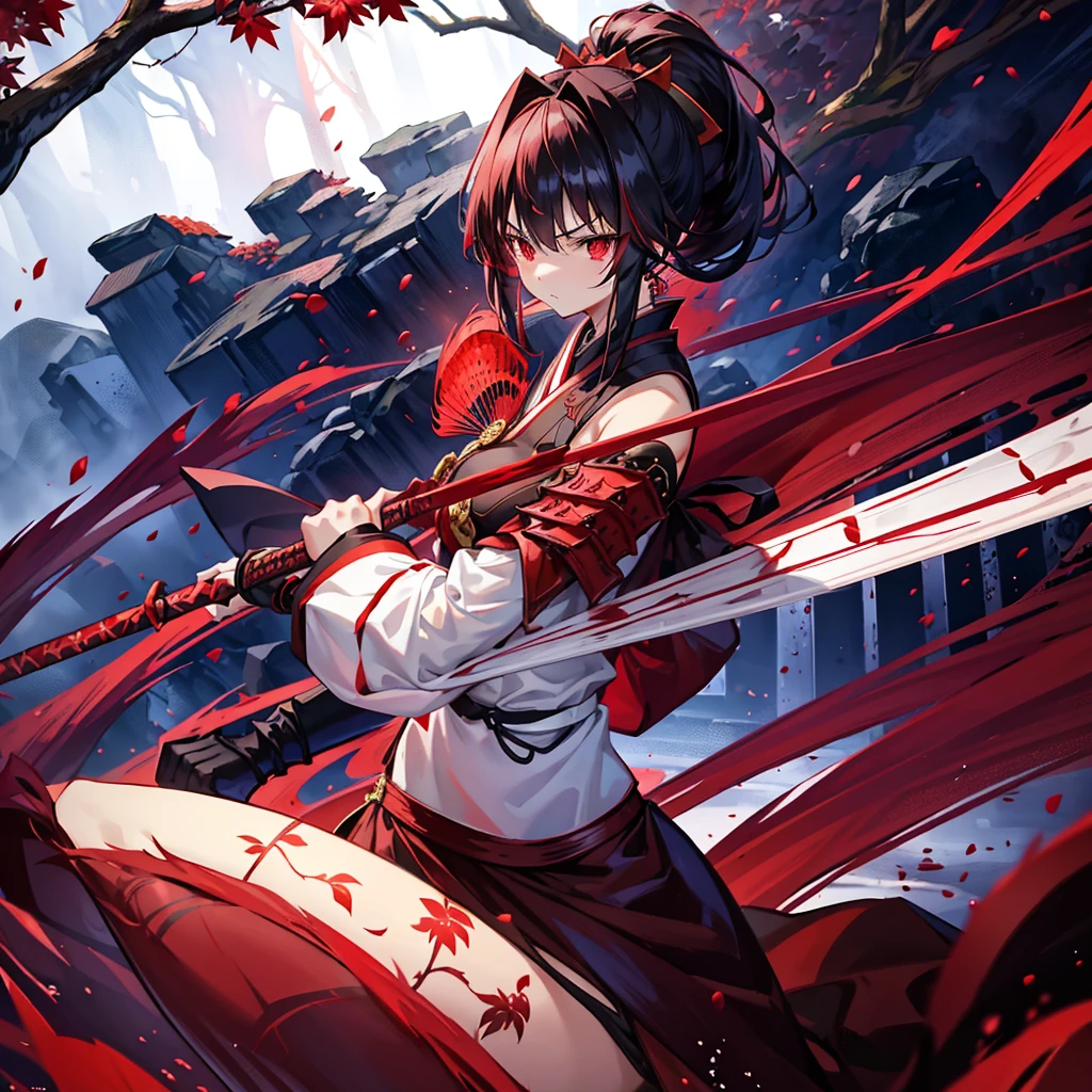 Night, Battle, Crimson Moon, Rain of Red Petals, Gears Suspended in the Air in the Distance