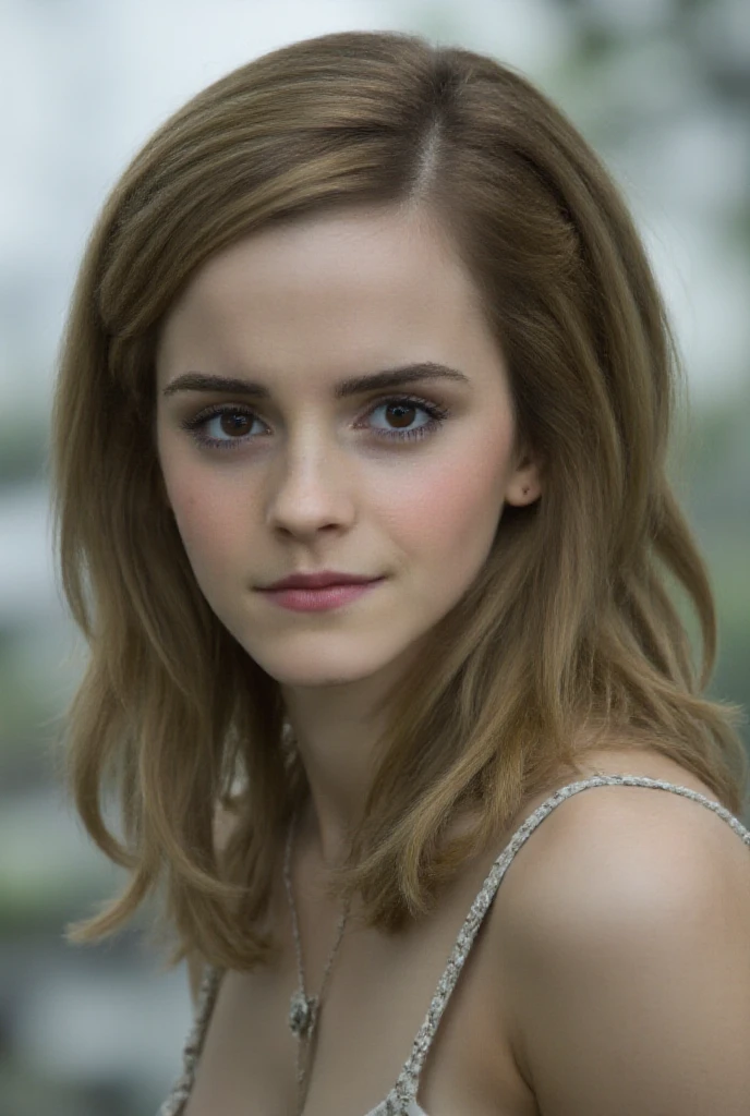 (Emma Watson), no bra, pokies, (Sexy Red Slit Dress) fluffy, low cut neckline, seductive, cowboy shot, 8k, (very thin waist:1.3), bare breasts, big breasts, (high breast :1.5) (Long Hair:2.0), wave, soft skin, long hair in the wind, Lake