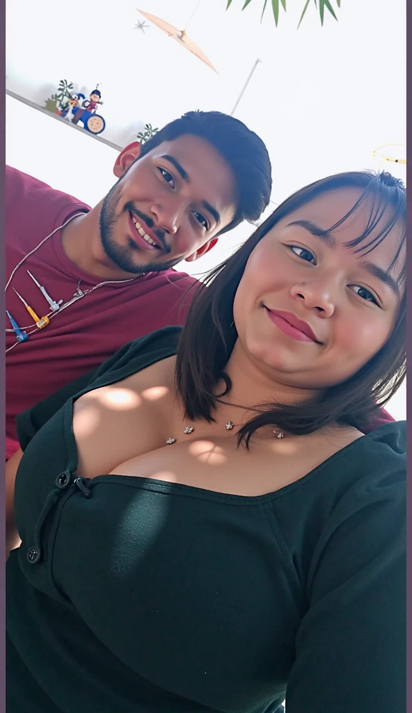a cute picture of a chubby guy and a cute  girl in a restaurant