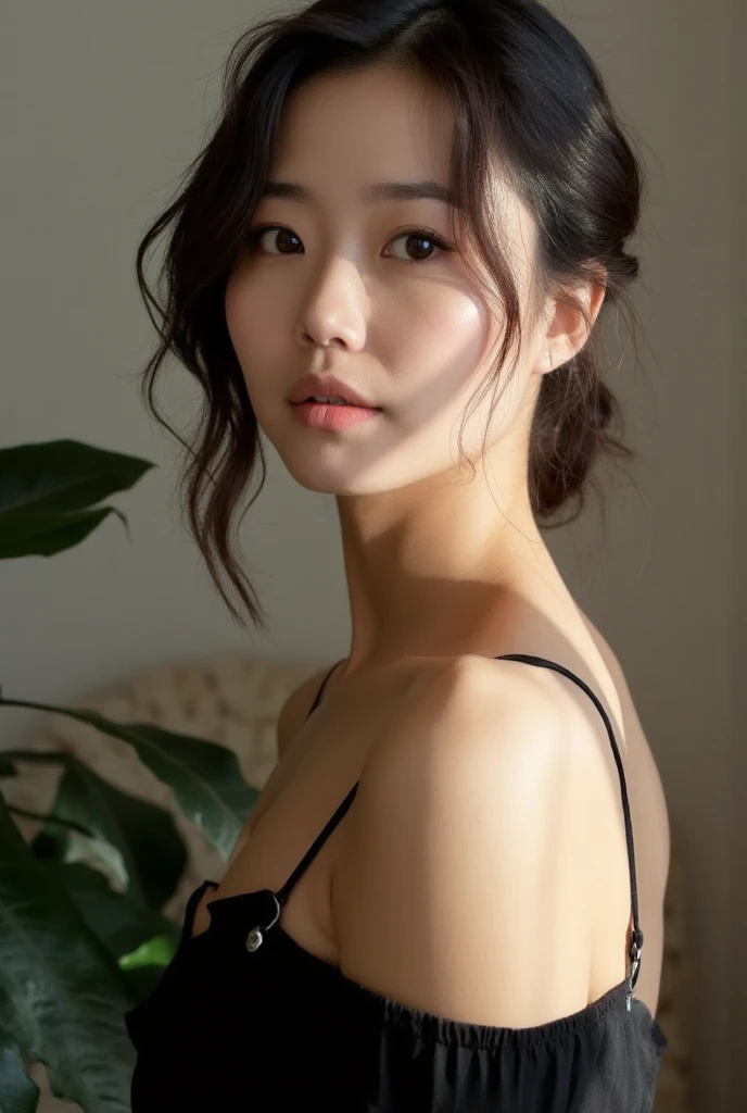 ((highest quality, 8K, masterpiece: 1.3)), sharp focus: 1.2, Beautiful Japanese woman with perfect style: 1.4, Random hairstyles for short hair or updo、black hair, camisole、cleavage、No bra,nipples are transparent、 Highly detailed face and skin texture, fine eyes, Shooting upper body、sexy pose