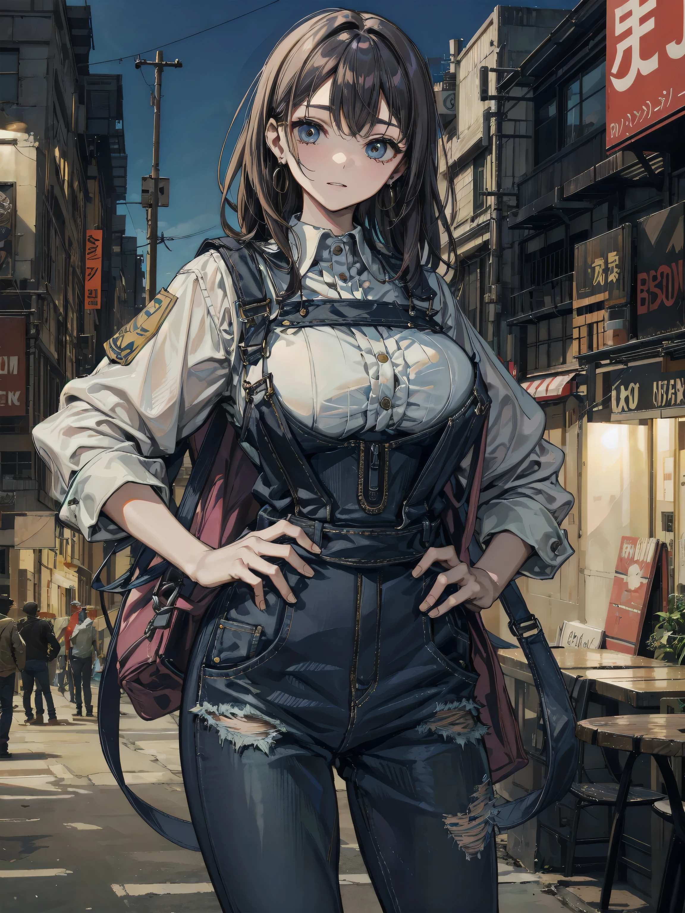Milly\(milly)\, ponytail, brown eye, large breasts <lora:Milly_The_Aristocrat_s_Otherworldly_Adventure_Serving_Gods_Who_Go_Too_Far-000006:0.8>, wearing  a [long skirt, dress: jacket: 25], park, masterpiece, more details, more lines, best quality, (front to viewer), wear a bag on the back, look at viewer